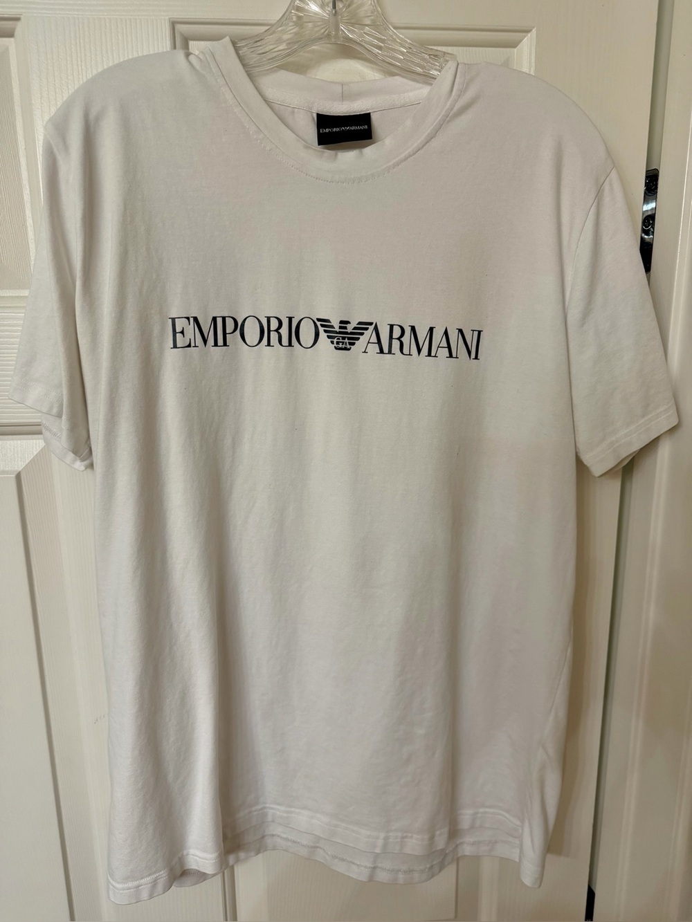 Emporio Armani White Men's cotton T-Shirt Round Neck Size Large L XL Logo EA